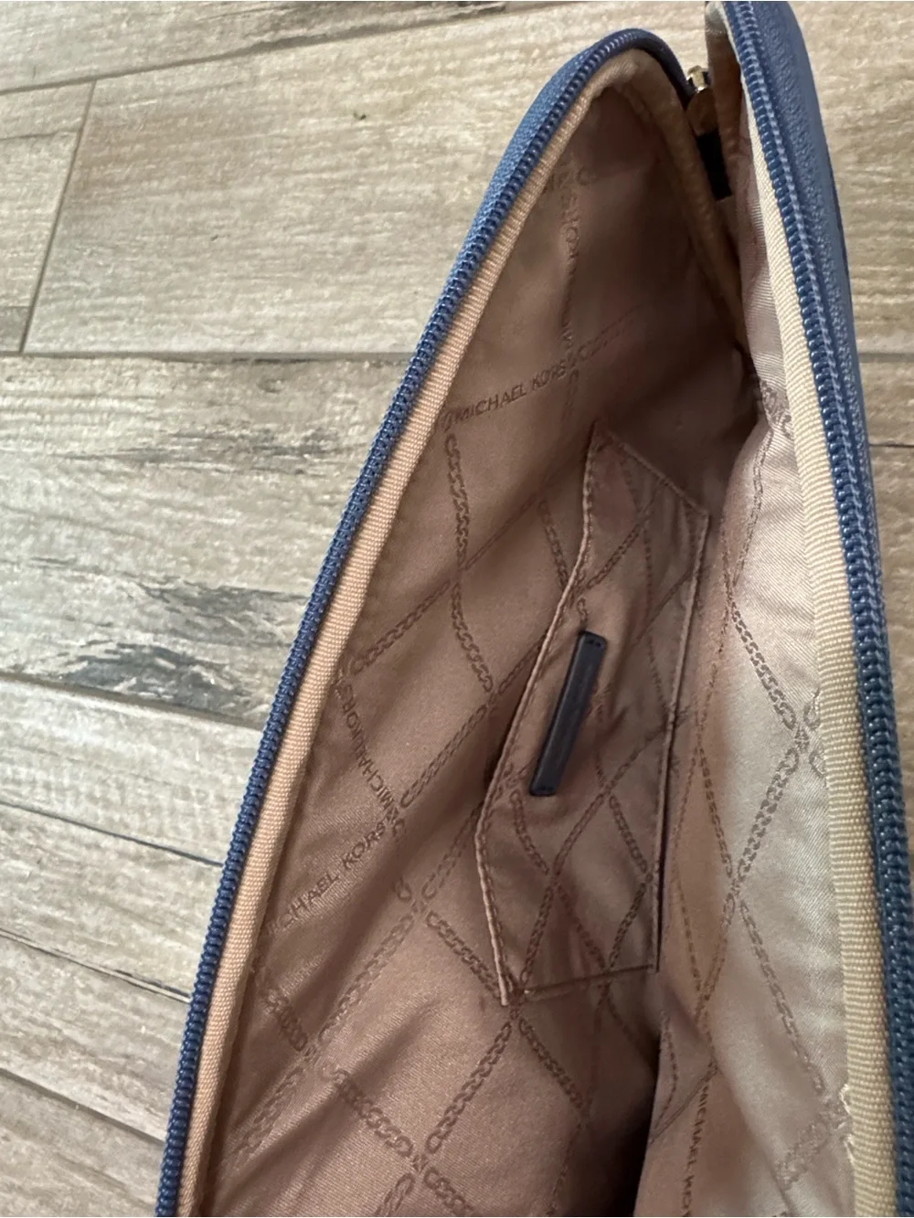 Michael Kors Brown and Navy Coated Canvas Travel Pouch